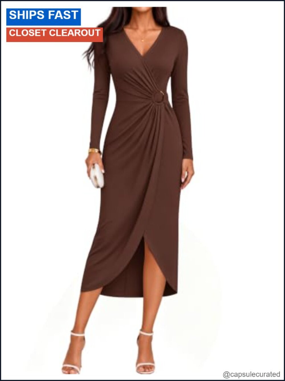 Long Sleeve Wrap Bodycon Cocktail Dress Women V-Neck Ruched Party